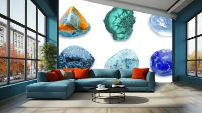 Set of natural stones for jewellery on white background Wall mural