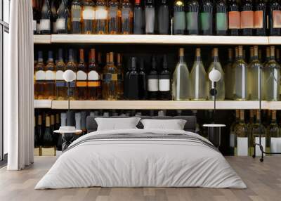 Shelves with alcohol bottles in supermarket Wall mural