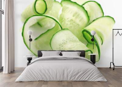 Sliced cucumbers isolated on white Wall mural