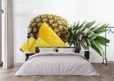 Sliced pineapple, isolated on white Wall mural