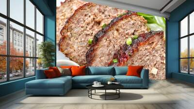 Sliced tasty turkey meatloaf, closeup Wall mural