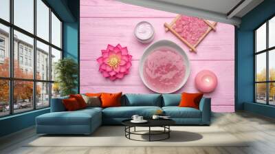 Spa still life on pink wooden background Wall mural