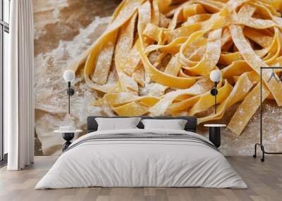 Still life with raw homemade pasta and ingredients for pasta Wall mural