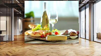 Still life with various types of Italian food and wine Wall mural