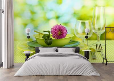 Table setting on bright background close-up Wall mural