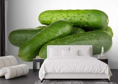 Tasty green cucumbers, isolated on white Wall mural