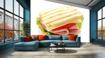 Tasty sandwich with ham, isolated on white Wall mural