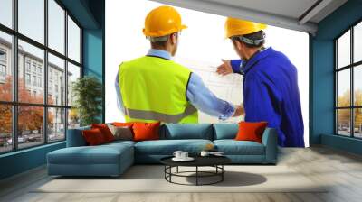 two engineers discussing project isolated on white Wall mural