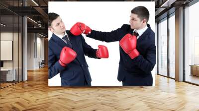 Two handsome businessmen with boxing gloves isolated on white Wall mural