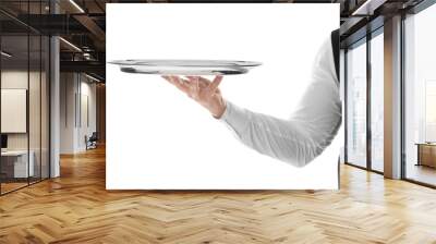 Waiter with empty tray on white background Wall mural