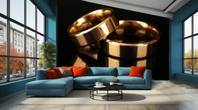 Wedding rings isolated on black Wall mural