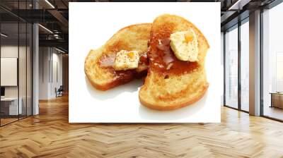 White bread toast with honey on plate, isolated on white Wall mural