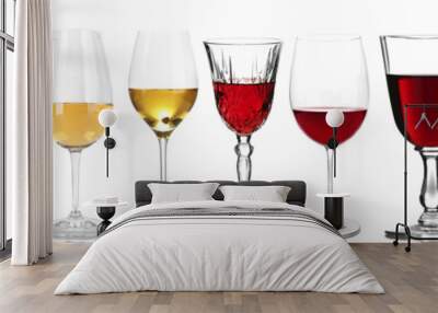 Wineglasses with different wine, isolated on white Wall mural