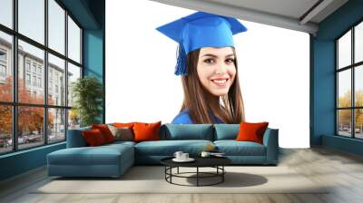 Woman graduate student wearing graduation hat and gown, Wall mural