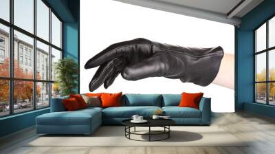 women hand in black leather glove isolated on white Wall mural