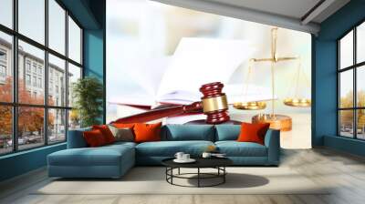 Wooden judges gavel on wooden table, close up Wall mural