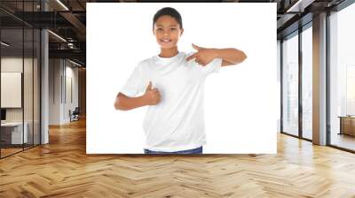 Young African American boy in blank white t-shirt standing on white background Wall mural