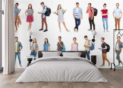 Youth lifestyle concept. Teenagers on white background Wall mural