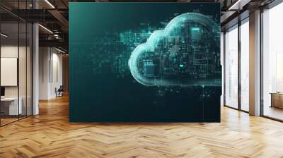 Abstract illustration of a cloud computing concept with a futuristic design. Wall mural