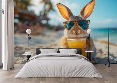 Cool Bunny on Beach Wall mural