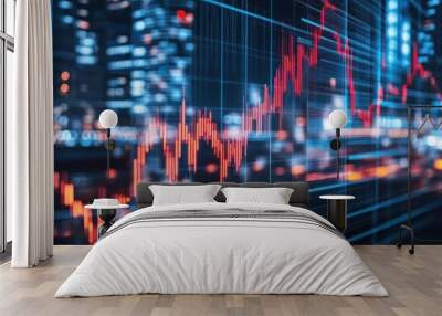 Financial Chart Over Cityscape Wall mural