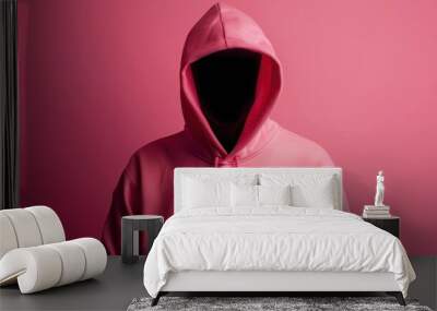 Mysterious character in pink hood Wall mural