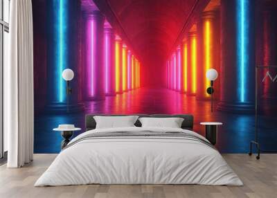 Neon Lights in a Hallway Wall mural