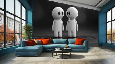 Two White Figures Facing Each Other in a Dark Setting Wall mural