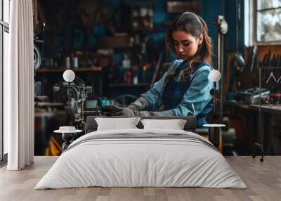 Woman Working in a Workshop Wall mural