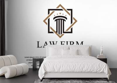 law logo with pillars of justice symbol concept, creative premium of lawyer and law office Wall mural