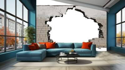  collapsed, cracked, or broken concrete brick cement wall, isolated on a transparent background. PNG, cutout, or clipping path.	
 Wall mural