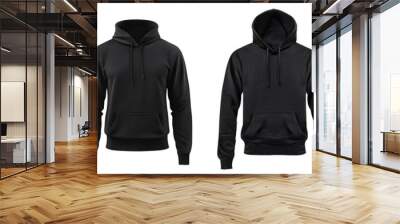 collection of blank black male hoodie sweatshirt long sleeve with clipping path, men's hoodie with hood for your design mockup for print, isolated on a white background. template for winter clothes. Wall mural