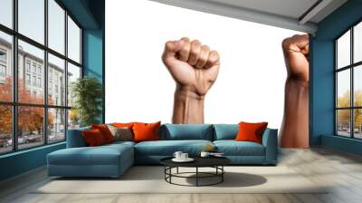 Collection of holding fists up, hand gesture . isolated on a transparent background (PNG cutout or clipping path). Wall mural