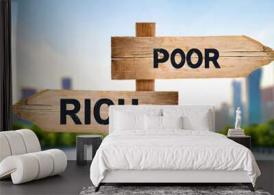 poor and rich direction wooden sign Wall mural