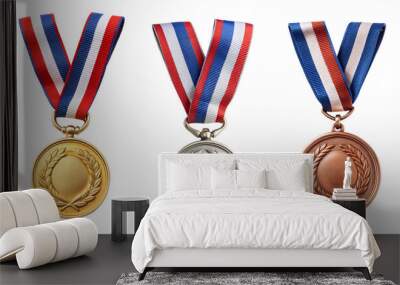 set of three medals (gold, silver, and bronze) for first three winner , on a transparent background  Wall mural