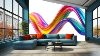 Three vibrant, flowing abstract wave patterns with a spectrum of bright colors, creating a dynamic and energetic visual.
 Wall mural