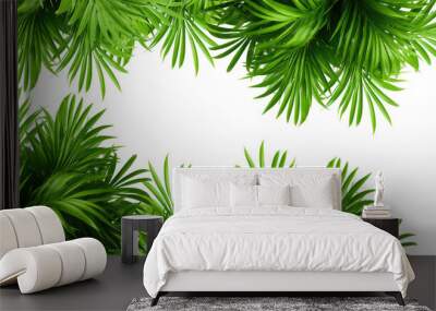 Tropical frame with exotic jungle plants, palm leaves, and space for text, transparent background. PNG, cutout, or clipping path. Wall mural