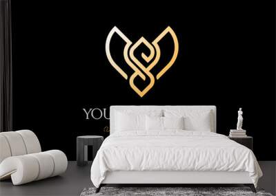 Elegant Golden Letter S Butterfly Eagle Hawk Falcon Bird Wing Logo Design Vector Wall mural