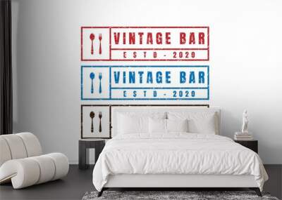 Rectangle Rustic Stamp Bar Restaurant Logo Design Vector Wall mural