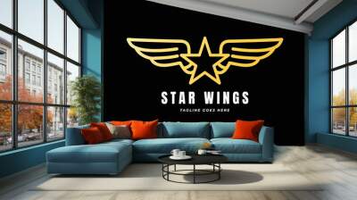 Simple Minimalist Golden Star Wings Monogram Line Logo Design Vector Wall mural