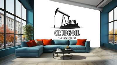 Vintage Retro Crude Oil Mining Pump Machine Silhouette Logo design Wall mural