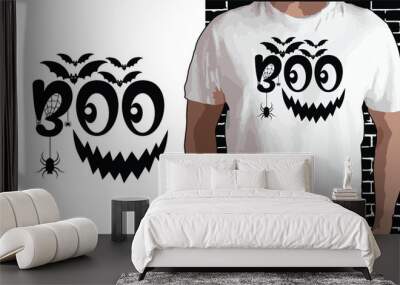 Boo, Halloween T shirt Design, Quotes about Halloween, Halloween shirt, Halloween typography T shirt design Wall mural