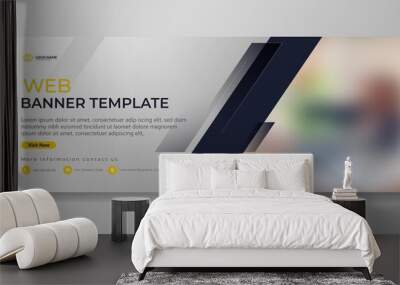 Editable banner web template with blue yellow white background. Minimal, modern vector illustration Wall mural