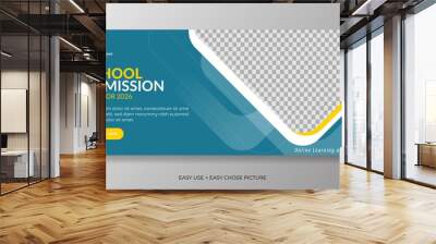 Editable school admission Web banner template. With blue and yellow colour background Wall mural