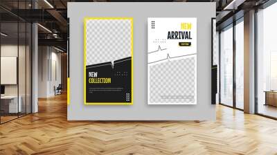 Set of Editable minimal square banner template. Black yellow white background color with geometric shapes for social media post, story and web internet ads. Vector illustration Wall mural