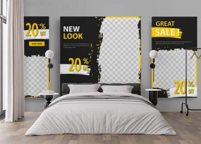 social media template post for promotion. template post for ads. design with yellow and black colour Wall mural