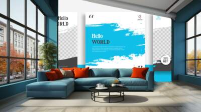 Travel Set of Editable minimal square banner template. blue white background color with geometric shapes for social media post, story and web internet ads. Vector illustration Wall mural