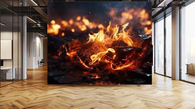 burning wood charred hearth warm Wall mural