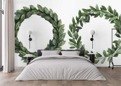 Four Green Leaf Wreaths Isolated on Black Background Wall mural