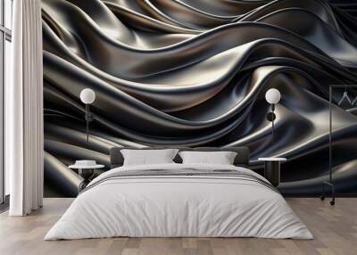 Elegant Black Silk Waves. Luxury Abstract Liquid Cloth Folds Background and Wallpaper Design Wall mural